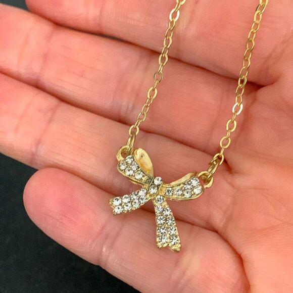 Holly Bow Pendant Necklace – Gold Tone CZ Sparkle for Teens & Tweens - Picture 10 of 10